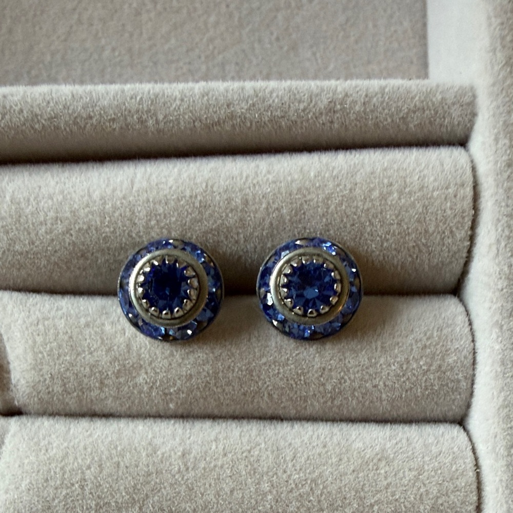 Blue Crystal Round Stud Earrings .25"